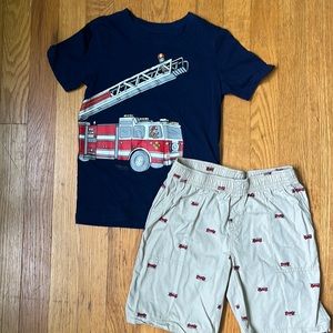 NWOT Carter’s 5T fire truck matching short set